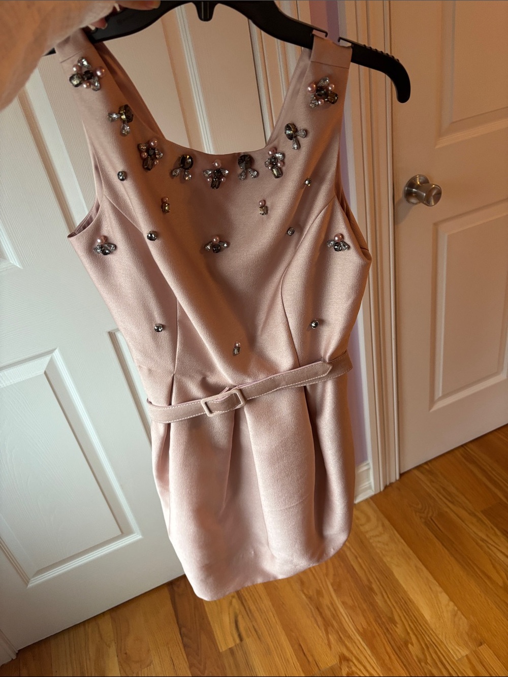 Eliza J Blush Pink Embellished Sleeveless Belted Mini Dress